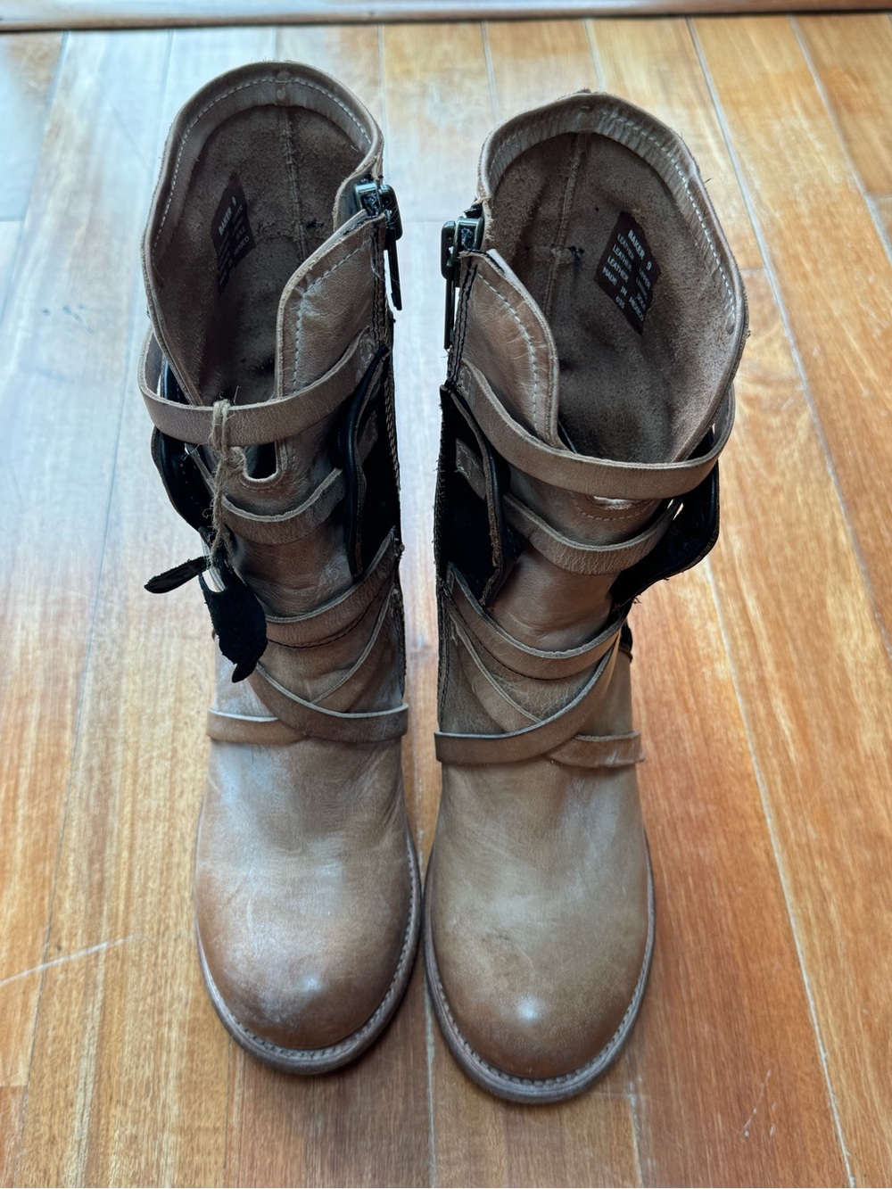 freebird Two-Tone Taupe and Black Leather Heeled Ankle Boots - Picture 2 of 6